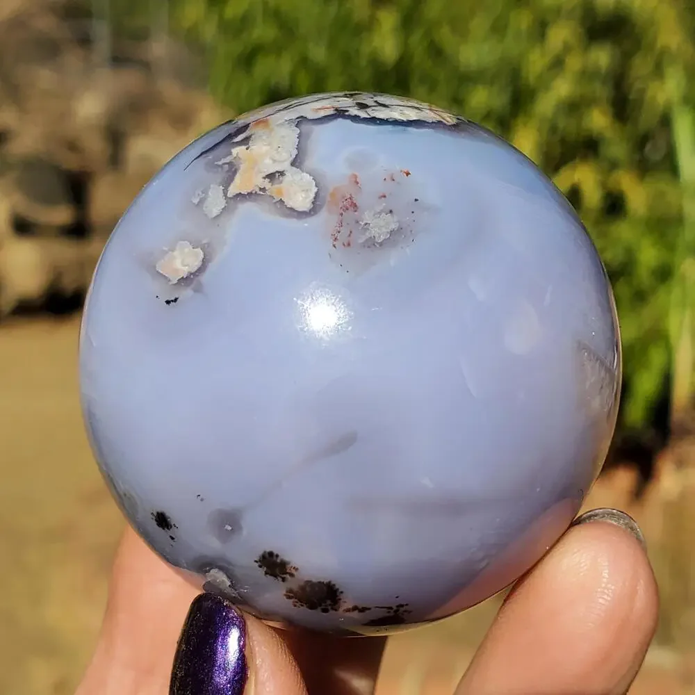 Light Blue Flower Agate Crystal Stone Sphere 180 grams 51 mm